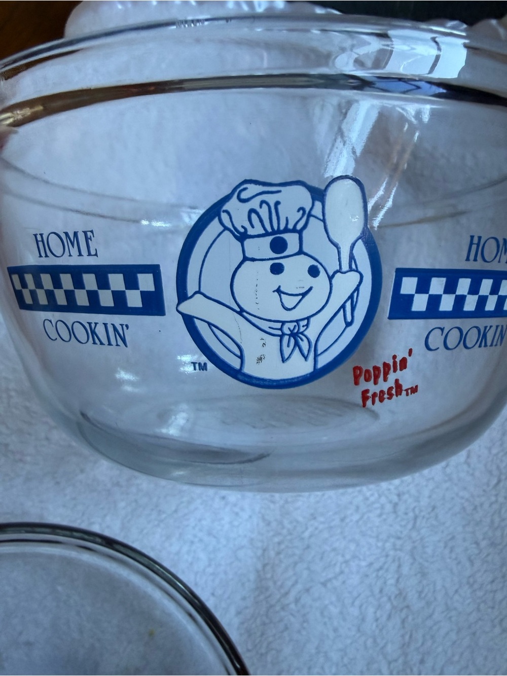 Anchor  Hocking Pillsbury Doughboy Poppin Fresh Glass Mixing Bowls 1.5 Qt & 1 Qt